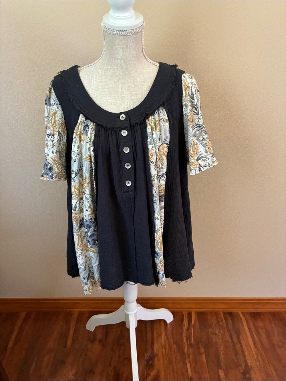 POL Ruffle Sleeve Gauze Boho Swing Top